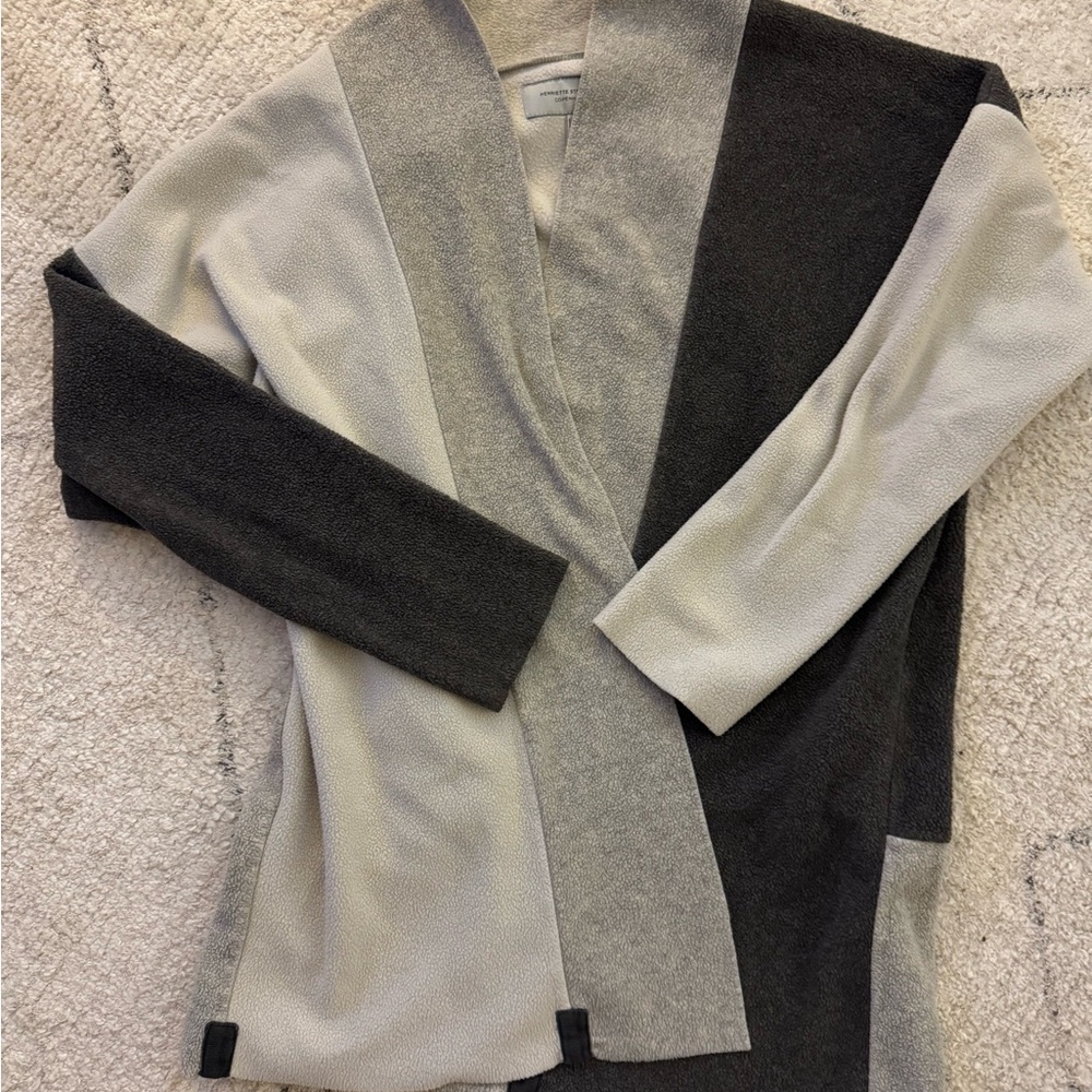Open Front Fleece Colorblock Cardigan